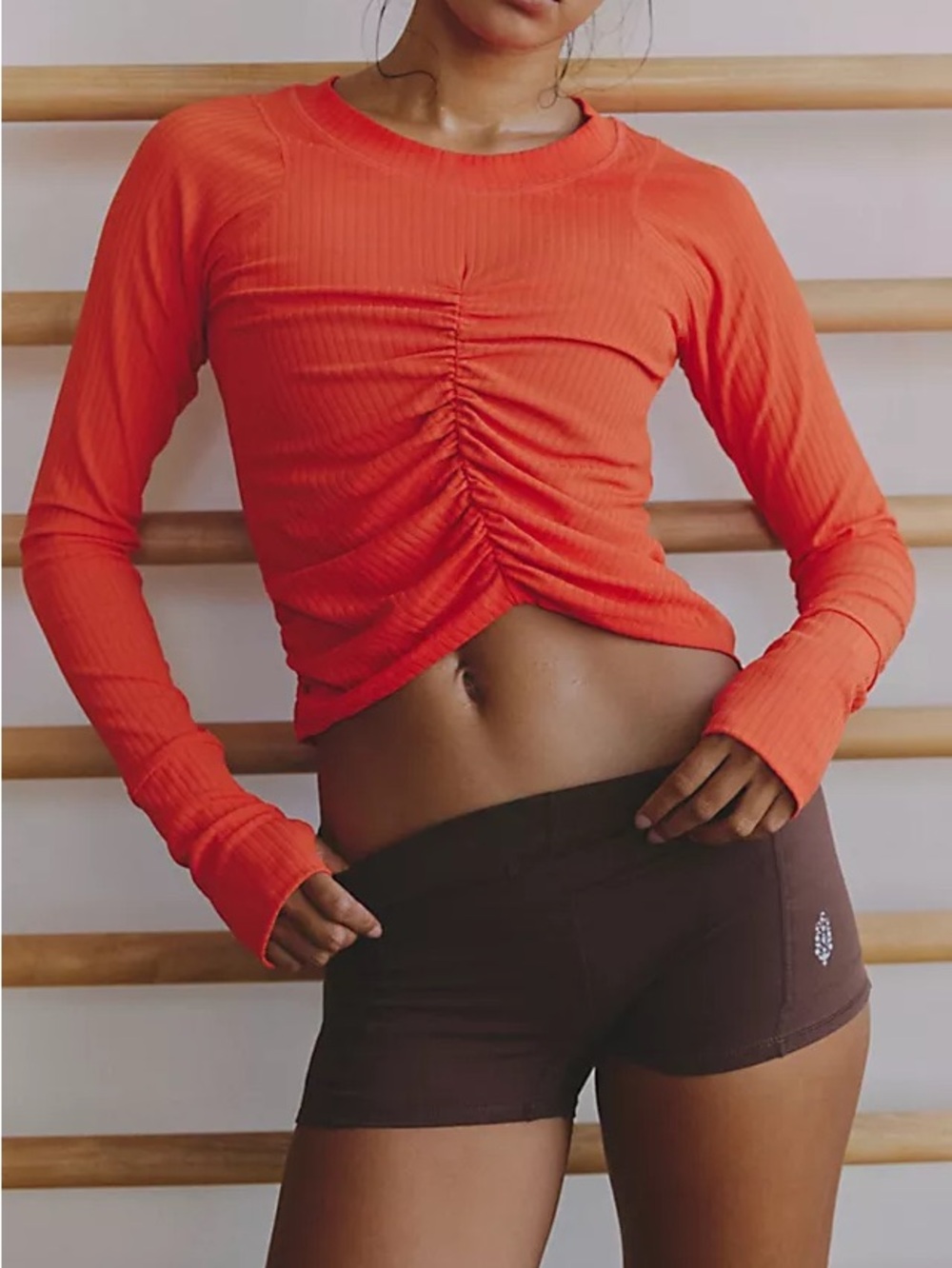 FP movement Tempo Ruched UV Protection Long Sleeve coral Top size Medium